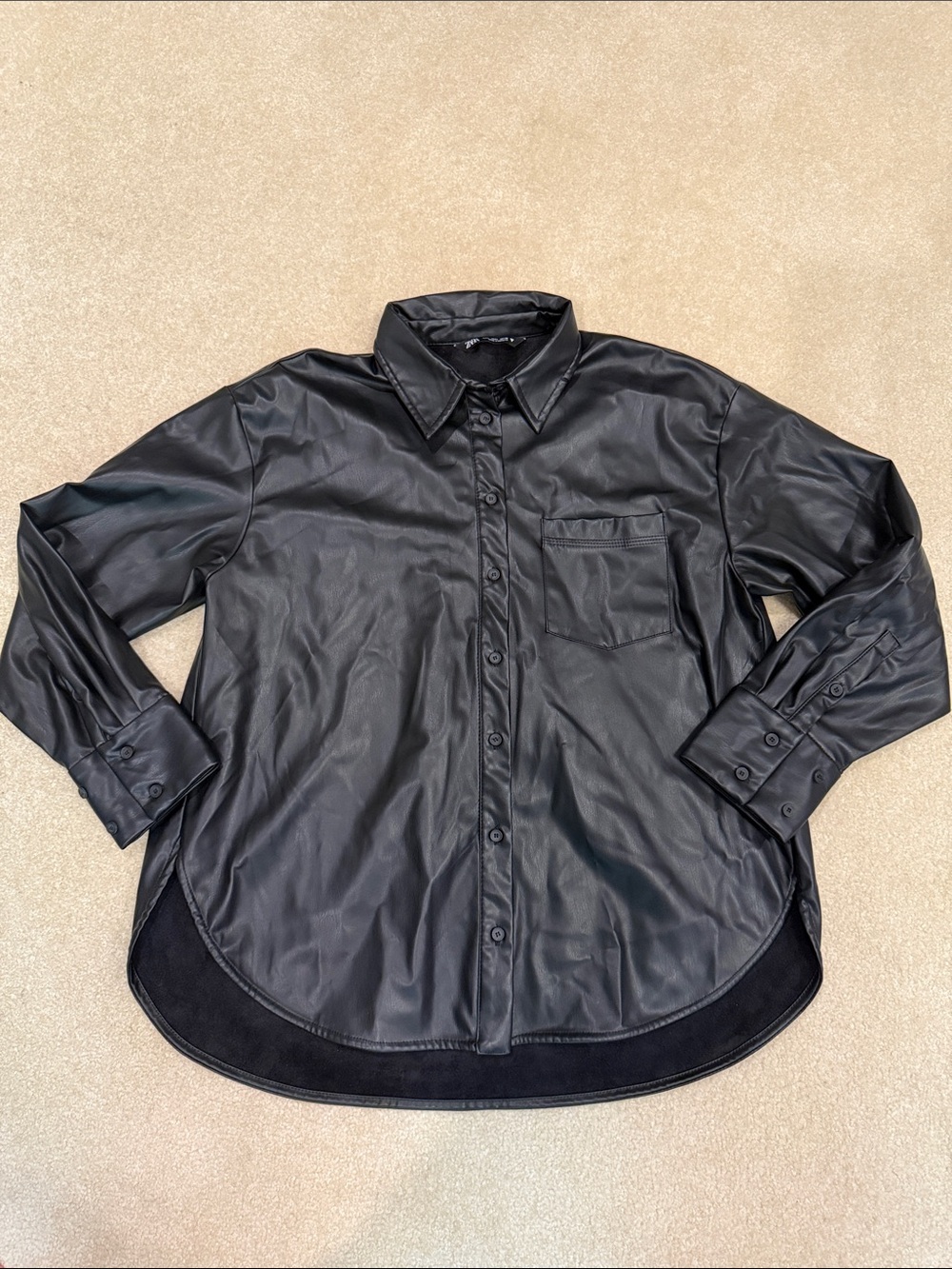 Black Faux Leather Button-Up Shirt/Shacket - Zara